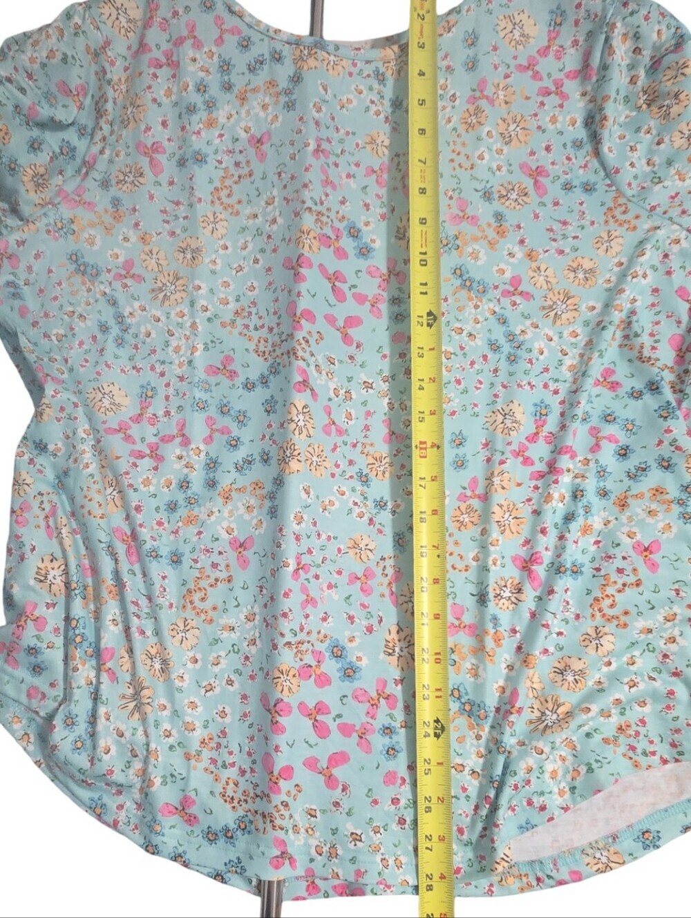 Fantaslook Light Blue Floral Puff-Sleeve Women's, Knit, 3/4 Sleeve, Plus 2X - Picture 5 of 9